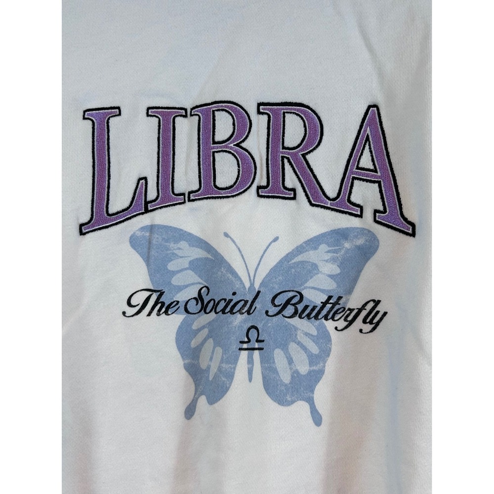 NWT Horoscope Womens Libra Social‎ Butterfly Sweatshirt White L Oversized Y2K
